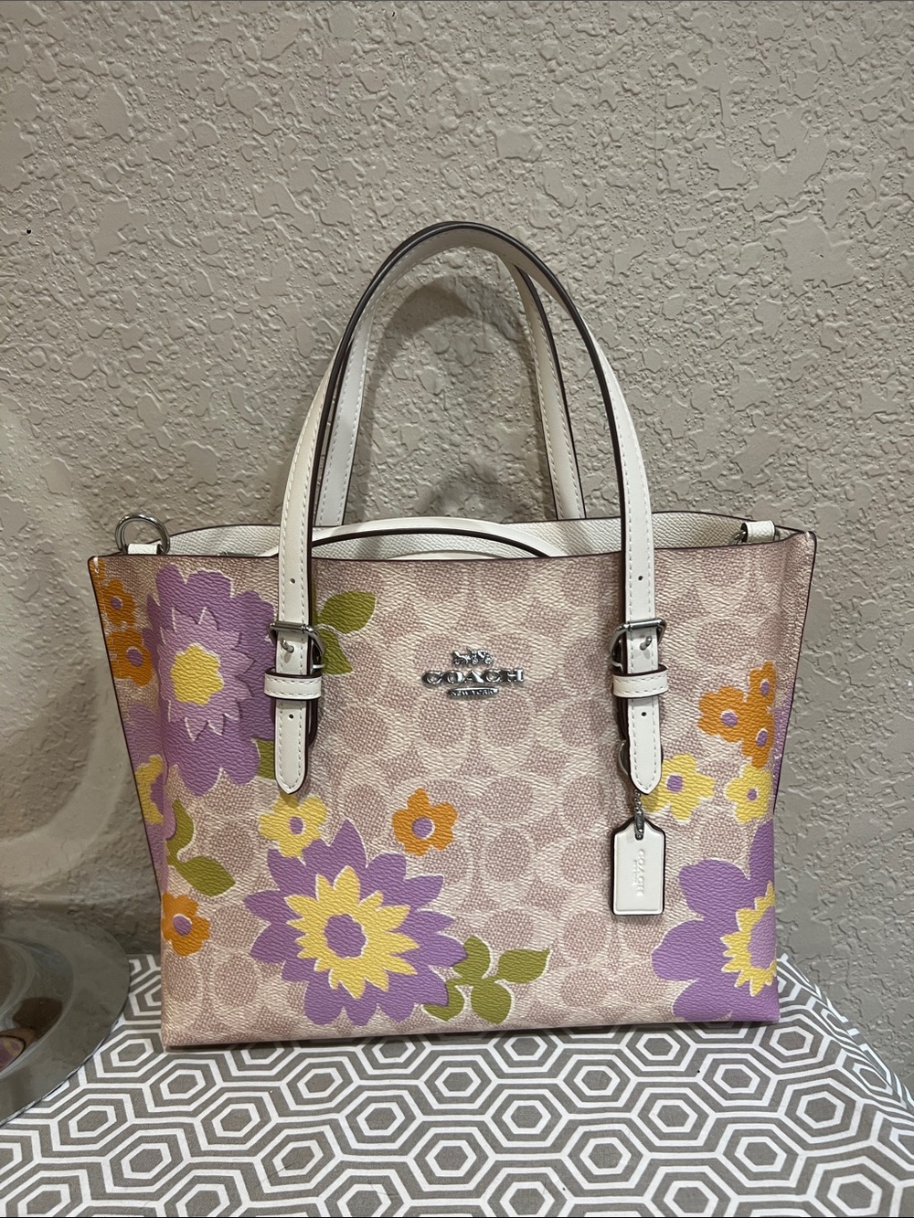 Coach FLR PT MOLLIE 25 Tote with adjustable Handles SV/Sand multi CBT23